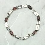 Garnet & 925 Antique Sterling Silver Rectangle Bracelet (Length 190mm)