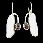 Garnet & Mother of Pearl Silver Earrings - Loop style 30mm