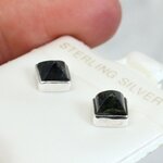 Green Tourmaline 925 Silver Square Stud Earrings ~7mm