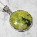 Lizardite Round 925 Silver Pendant ~22mm