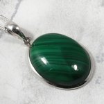 Malachite Oval 925 Silver Pendant  ~27mm