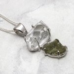 Mini Moldavite & Herkimer Diamond Silver Pendant ~29mm