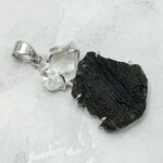 Moldavite & Herkimer Diamond Silver Pendant ~35mm