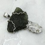 Moldavite & Herkimer Diamond Silver Pendant ~44mm