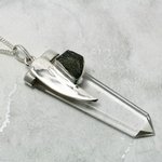 Moldavite & Quartz Point Silver Pendant  ~51mm
