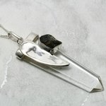 Moldavite & Quartz Point Silver Pendant  ~51mm