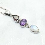 Moonstone, Amethyst & Garnet 925 Silver Pendant ~40mm