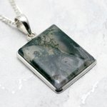 Moss Agate & Silver Pendant ~24mm