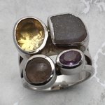 Multi Gemstone & Silver Ring  ~7.25 US / O-½ UK