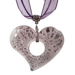 Murano Glass Heart Pendant with Cord & Clasp - 18inch (Mauve & Silver)