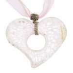 Murano Glass Heart Pendant with Cord & Clasp - 18inch (Pink & Silver)
