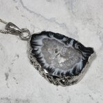 Natural Agate Geode & Quartz 925 Silver Pendant  ~34mm