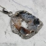 Natural Agate Geode & Quartz 925 Silver Pendant  ~35mm