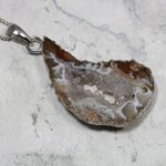 Natural Agate Geode & Quartz 925 Silver Pendant  ~40mm