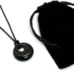 Obsidian Agogo Donut Necklace & Velvet Pouch