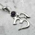 Om Silver Pendant with Amethyst Stone - 27mm