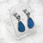 Opal & Aquamarine Silver Earrings ~23mm