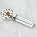 Quartz Point & Carnelian 925 Silver Star Pendant  ~60mm