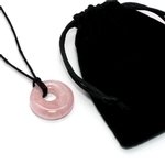 Rose Quartz Agogo Donut Necklace & Velvet Pouch