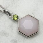 Rose Quartz & Peridot Hexagen Pendant ~23mm