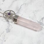 Rose Quartz Point & Amethyst 925 Silver Star Pendant  ~62mm