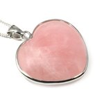 Rose Quartz Silver Rim Heart Pendant ~30mm