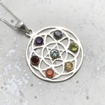 Seven Chakra Flower Mandala Sterling Silver Pendant