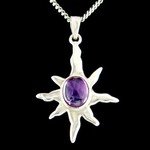 Sunburst Silver Pendant with Amethyst Stone