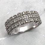 Three Row Diamond Ring in 9ct White Gold ~ 7.25 US Ring Size , O-½ UK Ring Size