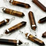 Tiger Eye Double Terminating Point 925 Silver Pendant - 35mm