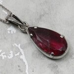 Rubellite (Pink Tourmaline) 925 Silver Faceted Teardrop Pendant ~25mm