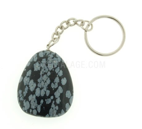 Snowflake Obsidian Disc Fob Keyring