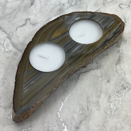 Natural Agate Tealight Candle Holder ~160x72mm
