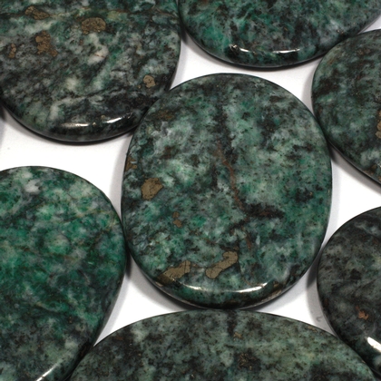 African Jade & Pyrite Palm Stone ~70x50mm