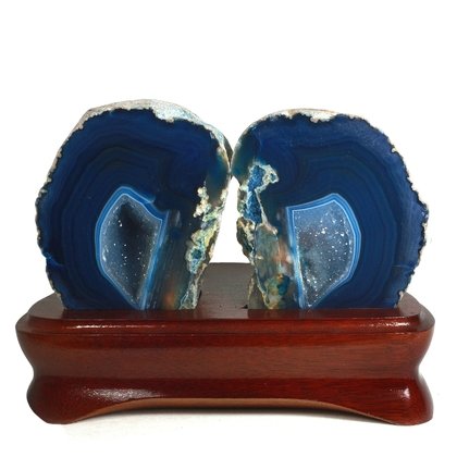 Agate Lovers Pair In Wooden Base - Blue ~10.2 x 13.4cm