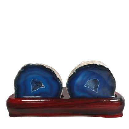 Agate Lovers Pair In Wooden Base - Blue ~8.2 x 18cm