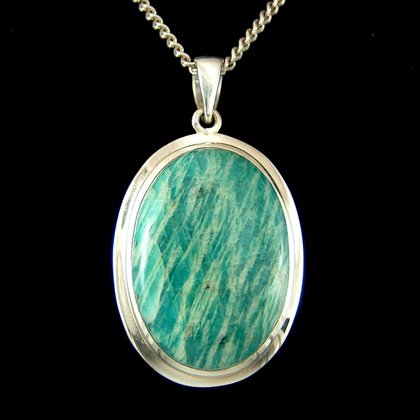 Amazonite & Silver Pendant - Thick Oval 35mm