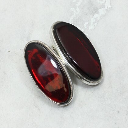 Amber 925 Silver Oval Clip-on Earrings ~27mm