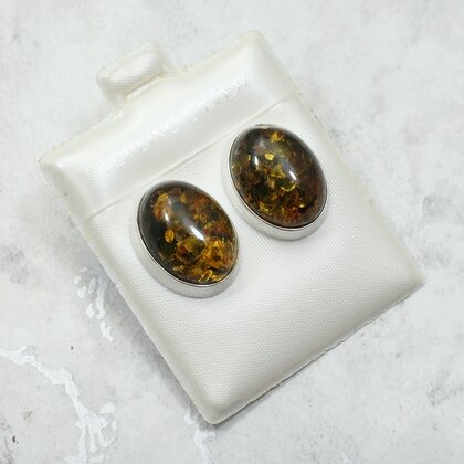 Amber 925 Silver Oval Earrings ~18mm
