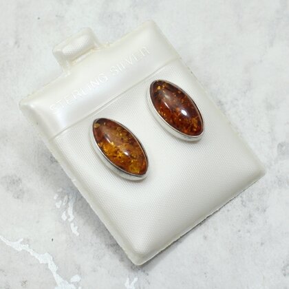 Amber 925 Silver Oval Earrings ~17mm