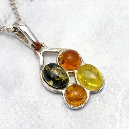 Amber & Silver 4-Stone Pendant ~18mm