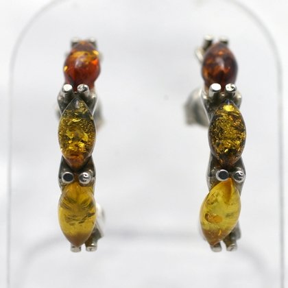 Three-Stone Amber & Silver Cuff Studs ~21mm