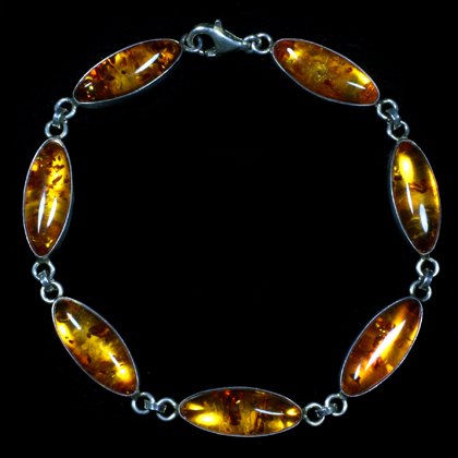 Amber & Silver Gemstone Bracelet (Length - 21cm)