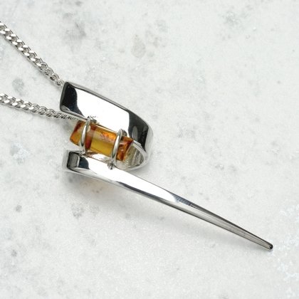 Amber & Silver Pendant - Twist 50mm