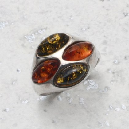 Amber & Silver Ring ~ 6 US Ring Size , L-½ UK Ring Size
