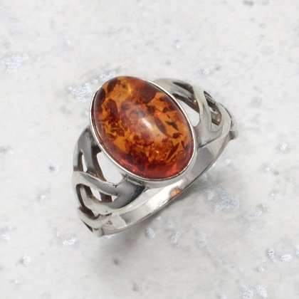 Amber & Silver Ring ~ 6 US Ring Size , L- 0.5 UK Ring Size