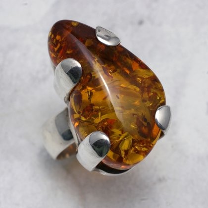Amber & Silver Ring - Clasp set - size - UK N. USA 7