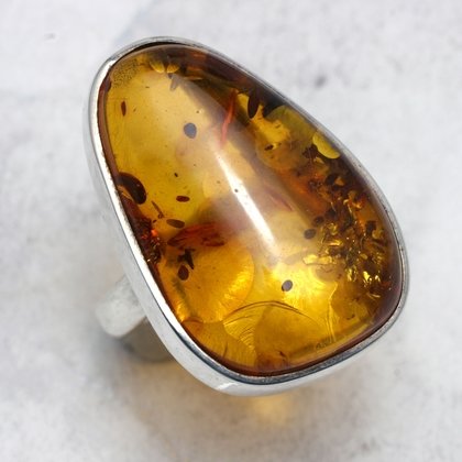 Amber and Silver Ring - Size N/7