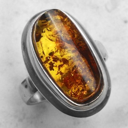 Amber & Silver Oval Ring - Ring Size US 6.5, UK M