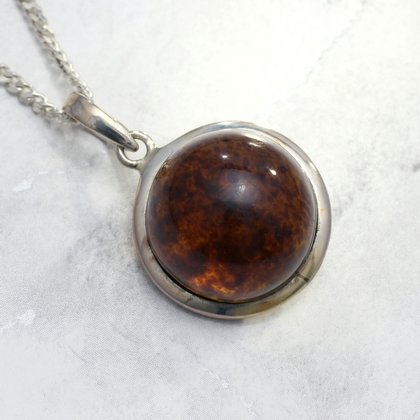 Amber & Silver Round Pendant ~ 20mm